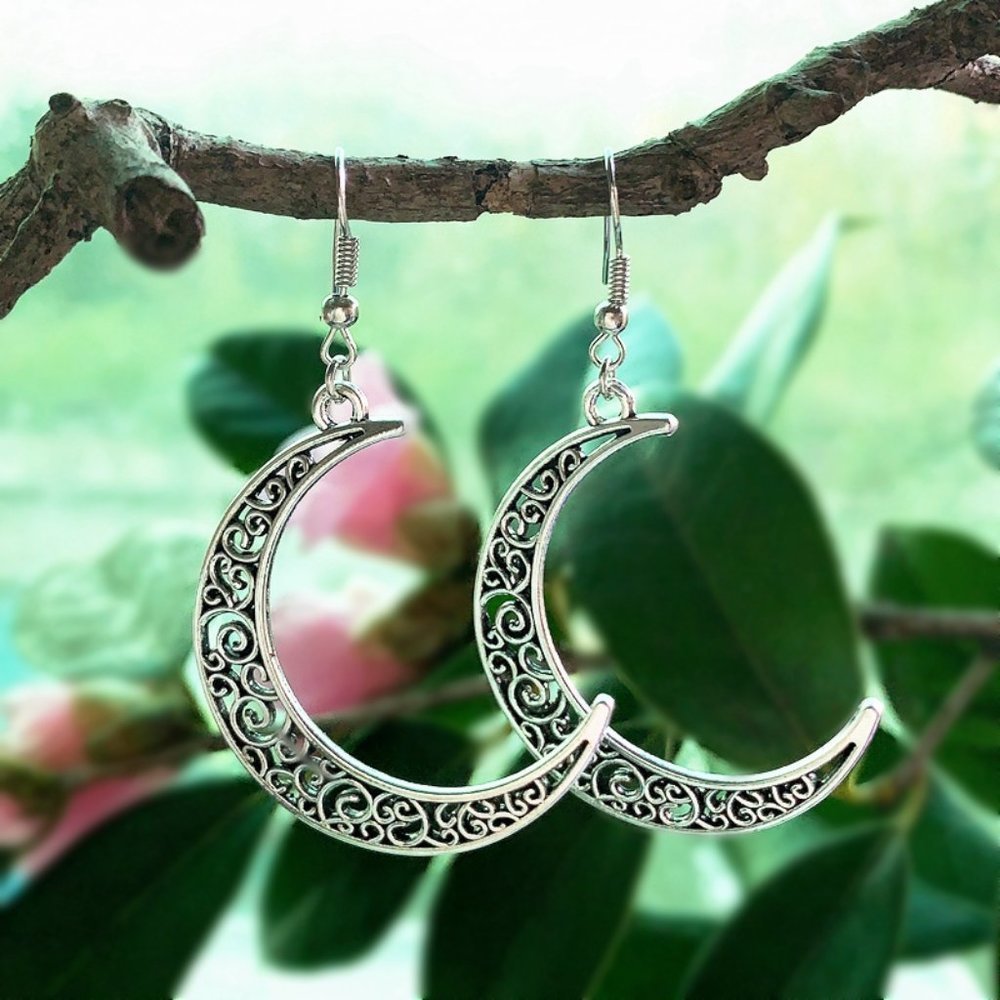 💞925 Silver Plated Trendy Ethnic Moon Drop Earrings, MLNN1147 - Picture 4 of 4